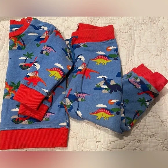 Mini Boden Baby Boden Boys Blue Dinosaur Joggers and Sweater With Red Trim - Picture 1 of 7